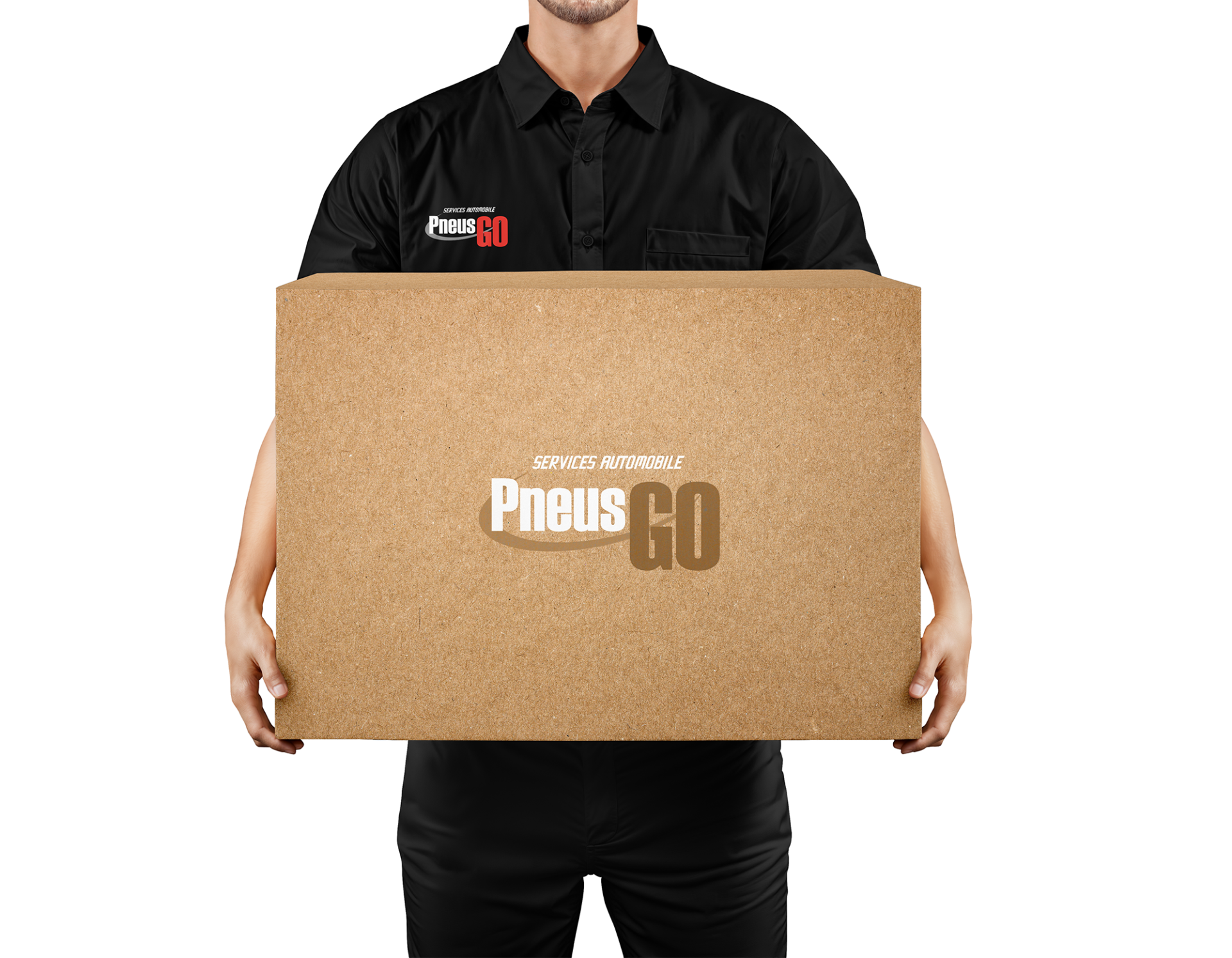 box in delivery man's hands mockup